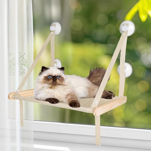 Shulltji Cat Hammock Window Foldable, Cat Window Bed Suitable for Cats, 50 x 38 cm, Maximum Load Capacity 20 kg, with 4 Strong Suction Cups, Double Thickened Fabric