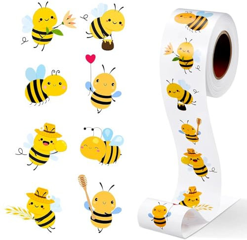 Biene Aufkleber, 500pcs Sticker Biene, Biene Belohnungsaufkleber, Kleine Bienen Aufkleber, Biene Aufkleber Rolle, Wasserfest Aufkleber Biene, Bee Sticker, Niedlich Biene Aufkleber