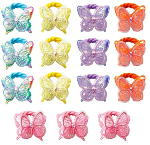 ZGDEIWGF 15 Stück Schmetterlings-Haargummis, Süße Haargummis Für Mädchen, Elastische Haargummis, Kinder-Haarschmuck
