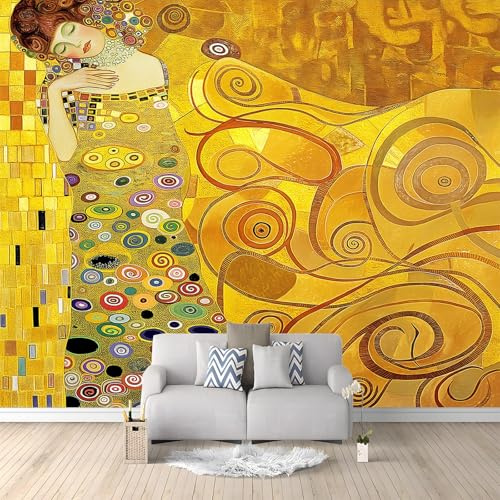 Papier Peint Style Gustav Klimt Femme Dorée Or Panoramique 250x175 cm