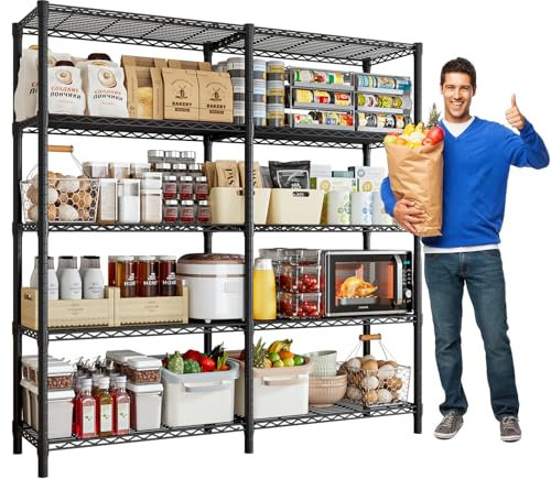 KZOBYD Heavy Duty Garage Shelving Unit 5-Tier Metal Shelving Unit Adjustable Standing Shelf Units Kitchen Storage Unit Shelving Units for Storage Large Storage Rack Wire Pantry Shelves(7840-10B)