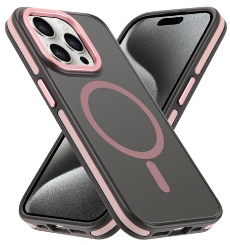 Kueqeay Cover per iPhone 15 Pro Max 6,7” Magnetica, Compatibile con MagSafe Custodia Traslucida Opaca Antiscivolo Posteriore Resistente ai graffi Custodia Sottile Antiurto Bumper Case, Rosa