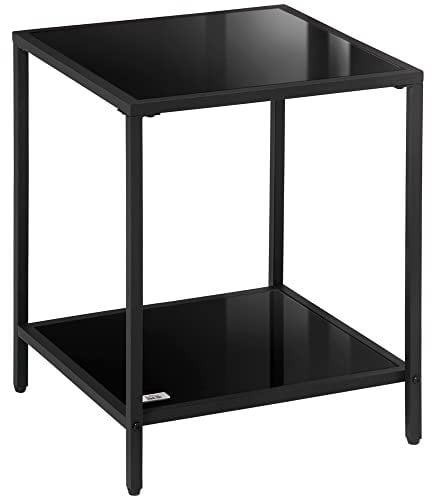 HOMCOM Table d'appoint, table basse à 2 niveaux, table basse en verre trempé, pour salon, chambre à coucher, 40 x 40 x 50 cm, acier, noir
