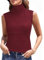 Totatuit Rollkragenshirt Damen Hemd mit Boden, Ärmellos Warmes Fleece Rolli Oberteil Turtleneck Unterziehshirt Stretch Rollkragenpullover für Winter und Herbst Rotwein S