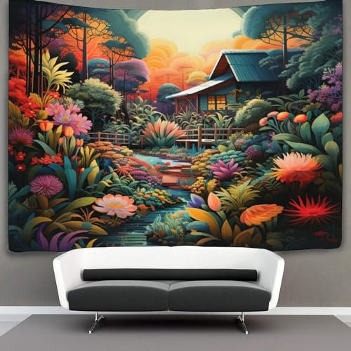 Asphzxxl 3D Druck Jungle Hut Wandteppiche Poster Ornament Wandbehang Wandteppich Raumteiler Vorhang Für Wohnzimmer Schlafzimmer Tapisseries 70cmx100cm