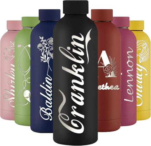 Bouteilles d'eau personnalisées pour enfants - Bouteille d'eau isotherme personnalisée avec nom gravé - Bouteille en acier inoxydable - Cadeau pour l'école, le sport, la salle de sport - 473 ml