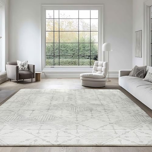 Leesentec Tappeto Salotto 200x250 Tappeti Camera da Letto Soggiorno Moderno Pelo Corto Crema Grigio Lass Stuoia Moquette Geometrico Antiscivolo Room Accessori