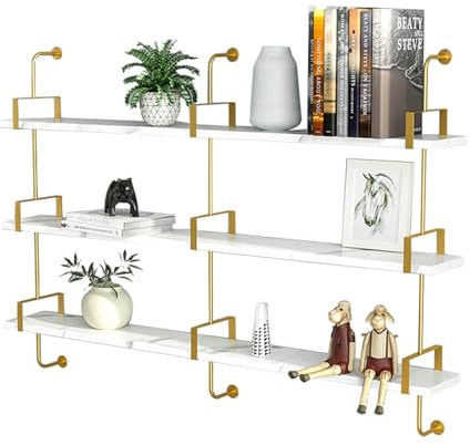 3 stufiges Wandregal Regal, industrielles schwebendes Leiterregal, Weiß Wandmontiertes Eingang Holzregal, Wandregale Präsentation zur Fotorahmen Bücher, für Wohnzimmer Badezimmer Küche (120cm)