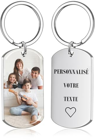 Porte Clef Personnalisable avec Photo - Porte Clé Personnalisé de Gravure Texte et Image Cadeau en Acier Inoxydable pour Homme, Femme, Couple, Amis et Famille
