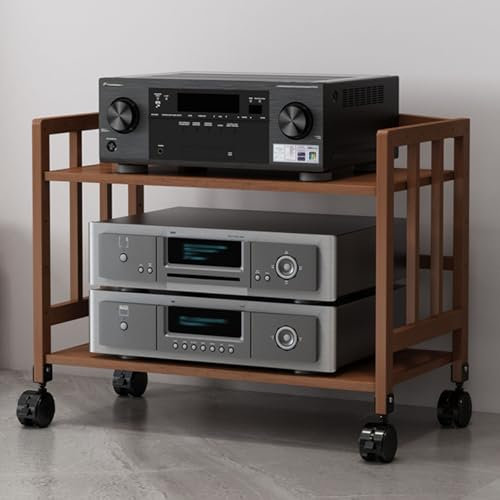 Audio Rack Hifi Regal Brauner 2 3 4 5 Stufiger HiFi Ständer Aus Holz, Beweglicher Medienhalter, Stereo Aufbewahrungsschrank Für Zuhause/Büro/Kino, Audio Rack Mit Verstellbarem Regal(2 Tier-53cm tall,W