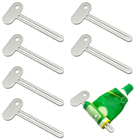 Kzouenzu Tubenpresse [6 Stück], Zahnpastatuben aus Edelstahl, Tubenpresse aus Metall in Schlüsselform für Zahnpasta/Ölfarbe/Handcreme [Silber]
