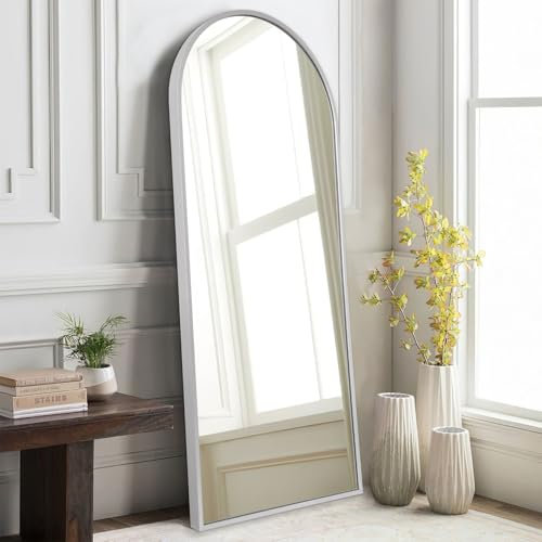 HLFMVWE Arch Bathroom Full Length Mirror, Silver 120x40cm Large Arched Wall Mirrors, Metal Aluminum Frame Modern Simple Home Decor, Leaning Against for Living Room Bedroom