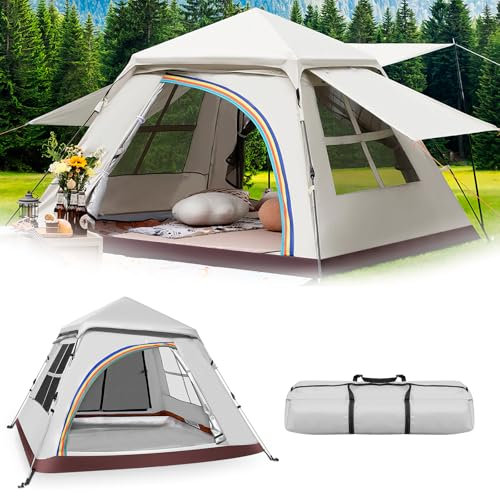 Bellanny Campingzelt | 5-6 Personen Leichtes Pop Up Wurfzelt | 2 in 1 doppelwandig Große Wasserdicht Kuppelzelt | UV-Schutz, 230 * 155cm Tragbares Zelt für Strand, Outdoor, Reisen, Wandern, Camping