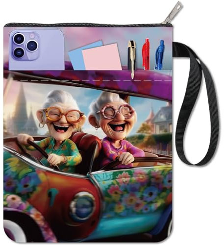 craspire Buchumschlagschutz Mit Reißverschluss Oma Buchhülle Stoff Waschbar Wasserdicht Notizbuch Taschentasche Mit Reißverschluss Und Zusätzlicher Tasche Für Ältere Männer Leser Weihnachts