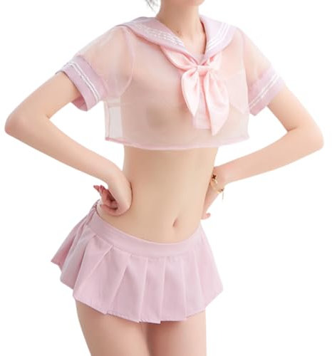 Gatamiau JK Uniforme Anime Kawaii Lingerie Lingerie Sexy Uniforme JK Uniforme Anime Lingerie Lingerie Lingerie Sexy Costume d'Halloween (Rose)