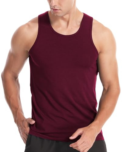Men's Tank Tops Cotton Vest Gym Workout Bodybuilding Fitness Tee Sleeveless Muscle Shirts Wind Red L
