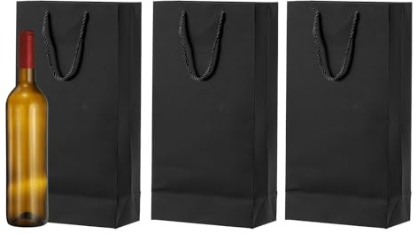 sourcing map 13.7 x 7 x 3.5 Wine Gift Bag, 3Pcs Double Bottle Kraft Paper Wine Bags Gift Tote Carrier Bottle Bag with Handles Bulk for Wedding Party Supplies, Birthday Holiday, Black