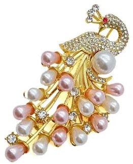 FANSHINUO Elegante Pfauen-Brosche für Damen, Strass und Perlen, modisches Accessoire für Hochzeiten und Geburtstage