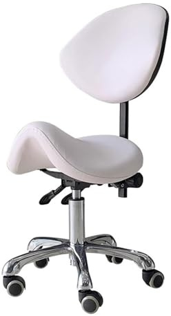 FXLUHAY Drehstuhl, Sattelhocker, rollender ergonomischer Stuhl, verstellbar, Home Office Dental Hydraulischer Sattelsitzhocker, Haarschneiden for Stylisten(White)