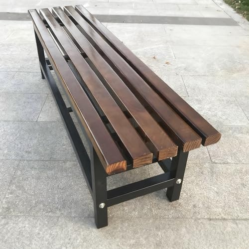 Holz und Gusseisen Park Außenbank Ohne Rückenlehne mit Lagerung Schwerlastige Gusseisenbeine Sitzfläche aus Holzlamellen Wetterfeste Gartensitzbank für Park(Brown,120*37*45cm/47.2*14.6*17.7in)