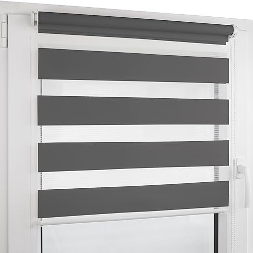 Deco4Me Doppelrollo Klemmfix ohne Bohren (110 x 200 cm, Anthrazit) - Duo Rollo lichtdurchlässig - blickdichte Rollos für Fenster ohne Bohren - Klemmrollo, Fensterrollo, Innenrollo (Stoffbreite 106 cm)