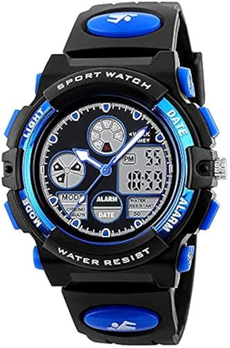 PASNEW LED Alarme Calendrier Chronographe Montre Sport Numérique Bleu Etanche Cadran Lumineux