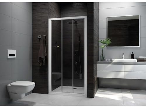 Paroi de douche porte coulissante 3 vantaux 1000x1900 mm verre transparent profilé blanc ATOUT 3 Leda