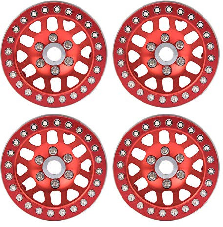Tbest 4 Stücke RC Alufelgen, D90 1/10 RC Auto 1,9 Zoll Aluminiumlegierung Nabenfelgen Zubehörteile(rot)