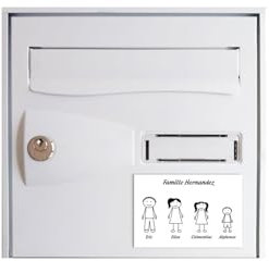 DECOHO - Plaque de Maison personnalisée Family - Plaque boîte aux Lettres Plastique - Blanche Lettres Noires - 12x8 cm, 4 Membres, a