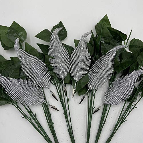 Yueshop 6pcs Christmas Tree Decoration Clip On Feather Glittery Baubles Ornament Personalised Christmas Bauble Xmas Decor Novelty Item 22cm (Silver)