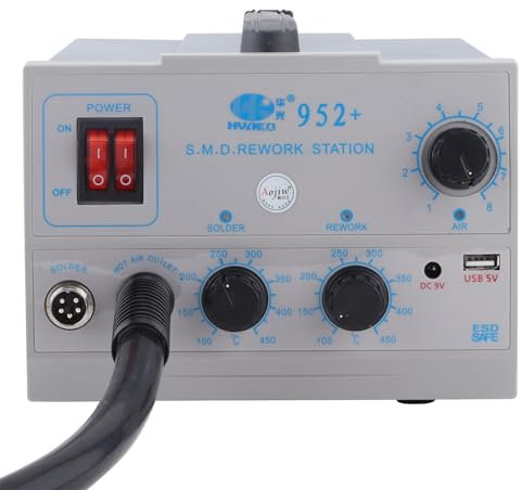 952+Soldering Station, 2 in 1 Soldering Hot Air Gun Rework Station Kit, 100℃ - 450℃ Temperature Adjustable Desoldering Welding Tool Set