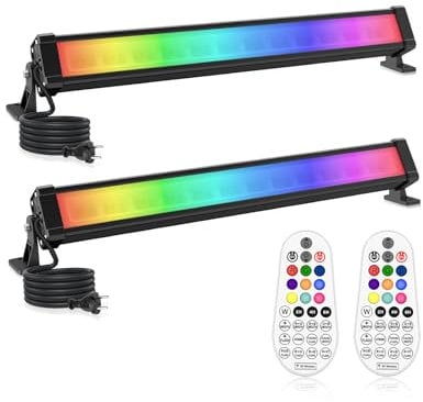 RGB LED Strahler, 2 Stücke CLY 25W RGB Wallwasher Licht mit Fernbedienung LED Bar IP66 Wasserdicht Dimmbar Flutlicht 6 Helligkeit mit Memoryfunktion Timer Lightbar für DJ Disco Halloween Party Garten