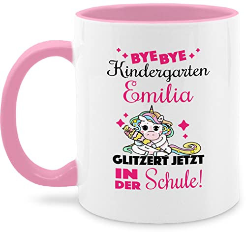 Tasse Tassen 325ml - Einschulung Schulanfang - Bye Bye Kindergarten Glitzer Schule | Tschüss Kindergarten | Abschied Kita Goodbye - 325 ml - Rosa - schultüte geschenke