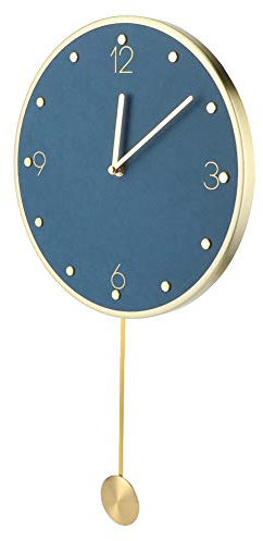 Serlium Einfache Pendeluhr,53cm Moderne Runde Wanduhr, Große Wohnzimmeruhr Messing-Hängeuhr mit Pendel für Heimbüro-Dekoration(Blau - rundes Pendel)