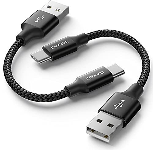 Short USB C Cable 30CM, 2Pack USB A to C, 3A Fast Charger for Samsung Galaxy S23 S22 S21 Plus, A55 A15 A35, iPhone 15/16 - Black