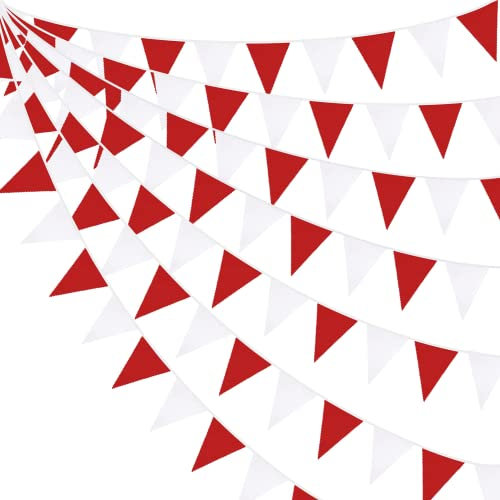 32Ft Wimpelkette Stoff Rot Weiß Dreieck Flagge Girlande Wimpel Outdoor für Hochzeit, Verlobung, Brautparty, Jubiläum, Junggesellenabschied, Geburtstagsfeier, Zuhause, Garten Dekoration