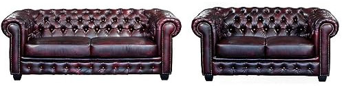Vente-unique - Chesterfield-Sofa, 3 + 2-Sitzer, 100% B«¨ffelleder É?? Bordeaux