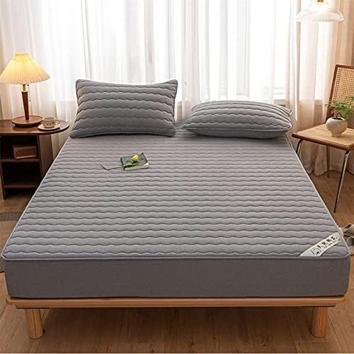 YUDEYU Spannbettuch Reiner Baumwollstoff Gesteppt verdicken Tagesdecke Matratzenschoner(Grey,120x190 cm+25cm)