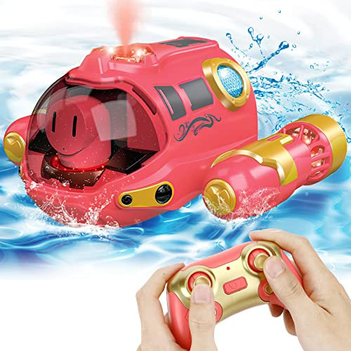 CestMall RC Boat Toys for Boys Girls, Bateaux à télécommande à 2,4 GHz avec Fonction Spray/Light Fonction Double Propercules Toagas Toags Reccharteable Pool Toys Boat pour Lake Lake Outdoor Gift