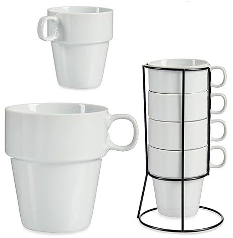Lot de 4 tasses à expresso avec support - Tasses en céramique - Empilables 35cc blanches