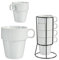 Set di 4 tazze Espresso con supporto - Tazze in ceramica - Impilabili 35cc bianche