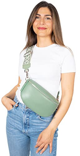 Umhängetasche Crossbody Bag Gürteltasche in Gr. M aus 100% Leder mit breitem Gurt - Helen (mint)