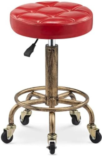 SOVORM Rollhocker Hocker auf Rädern Höhenverstellbare Nagelstickstühle mit hochelastischem Schwamm Retro Bronze Friseurstuhl Radlift Mittelhocker (Farbe: B3) (Rot) The New