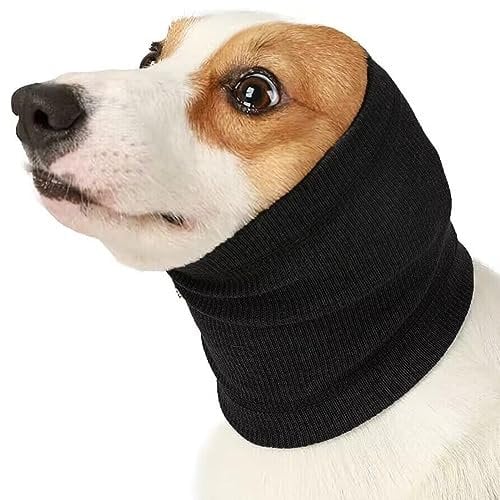 1 Pcs Black M Dog Ear Protectors, Pet Cats & Dog Neck & Ear Warmer Hood, Waterproof Earmuff for Bathing & Grooming, Reduces Noise & Calms
