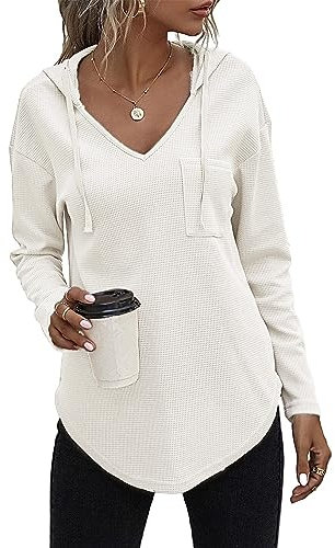 Tanmolo Kapuzenpullover Damen Baumwolle Hoodie Pullover Sweatshirt Langarm Tops Casual Oberteile Weiß, XL