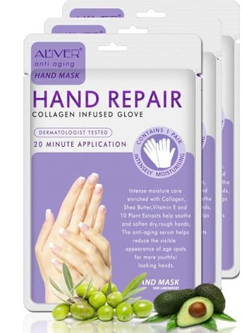 P-Beauty Handmaske 3 Paar Lavendel | Feuchtigkeitshandschuhe | Kollagen und Vitaminreiche Handmaske für rissige, trockene, raue Hände | Handcreme & Pflegecreme | Anti-Aging | Peelinghandmaske