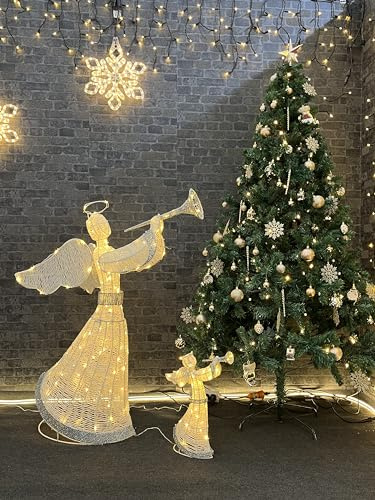 LEDZEIT - Relax Serie - LED Engel Groß und Klein Set, Gartendeko, Zimmerdeko, Weihnachtsbeleuchtung Figuren, Warmweiß, Dauerlicht, mit Timer, IP44, Außen und Innen