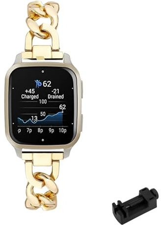 Metall Armbänder für Garmin Venu Sq 2/Venu Sq 2 Music Armband Damen Edelstahl Verstellbares Elegantes Ersatzarmband Kompatibel mit Garmin Venu Sq 2/Venu Sq 2 Music Uhrenarmband für Frauen (Gold)