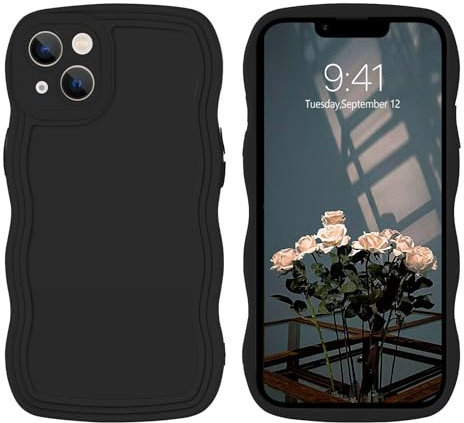 GUAGUA for iPhone 13 Mini Wavy Case, Phone Case for iPhone 13 Mini, Cute Curly Wave Shape Design Soft Hybrid TPU Bumper Drop Shockproof Protective Anti Slip Phone Case for iPhone 13 Mini 5.4'', Black