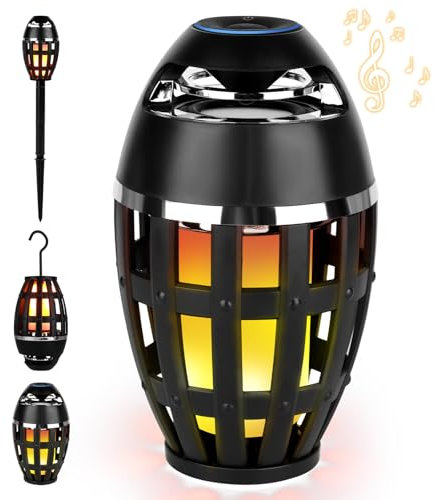SUNJULY Bluetooth Speaker, Flame Speakers Bluetooth, Wireless Waterproof Outdoor Bluetooth Speaker 360° Surround Sound, Dynamic Flame Light, Garden Speakers With Ground Pole For Mens,Dad Gift